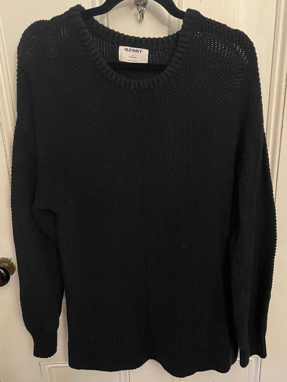 Old Navy Black 100% Cotton Tunic Sweater Women's Medium Crewneck Knit